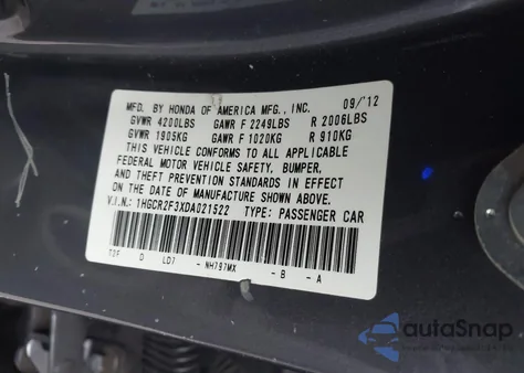 2013 Honda Accord Lx из США, поврежденный, VIN 1HGCR2F3XDA021522